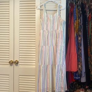 White multi striped midi dress